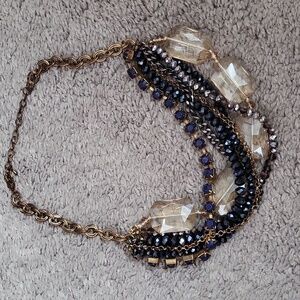 SOLD J CREW Vintage Citrine, Navy & Gold Chunky Beaded Statement Necklace
